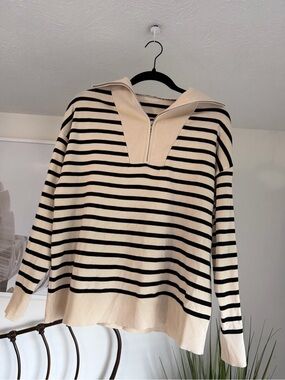 Cream and Black Striped Sailor Pullover